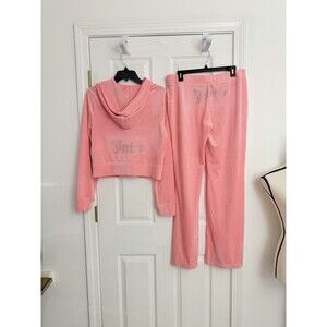 NWT Juicy Couture Velour Rhinestone Tracksuit Set Flamingo Pink Size L